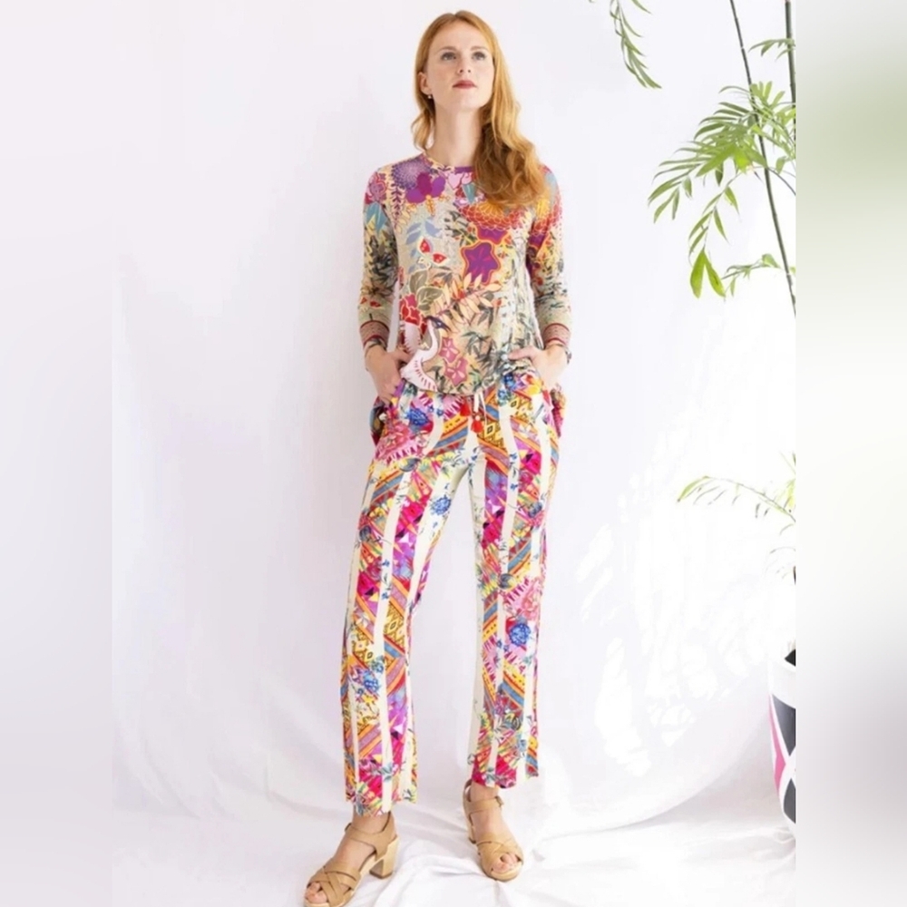 Johnny Was Multicolor Printed Cropped Wide-Leg Pants - Picture 4 of 9